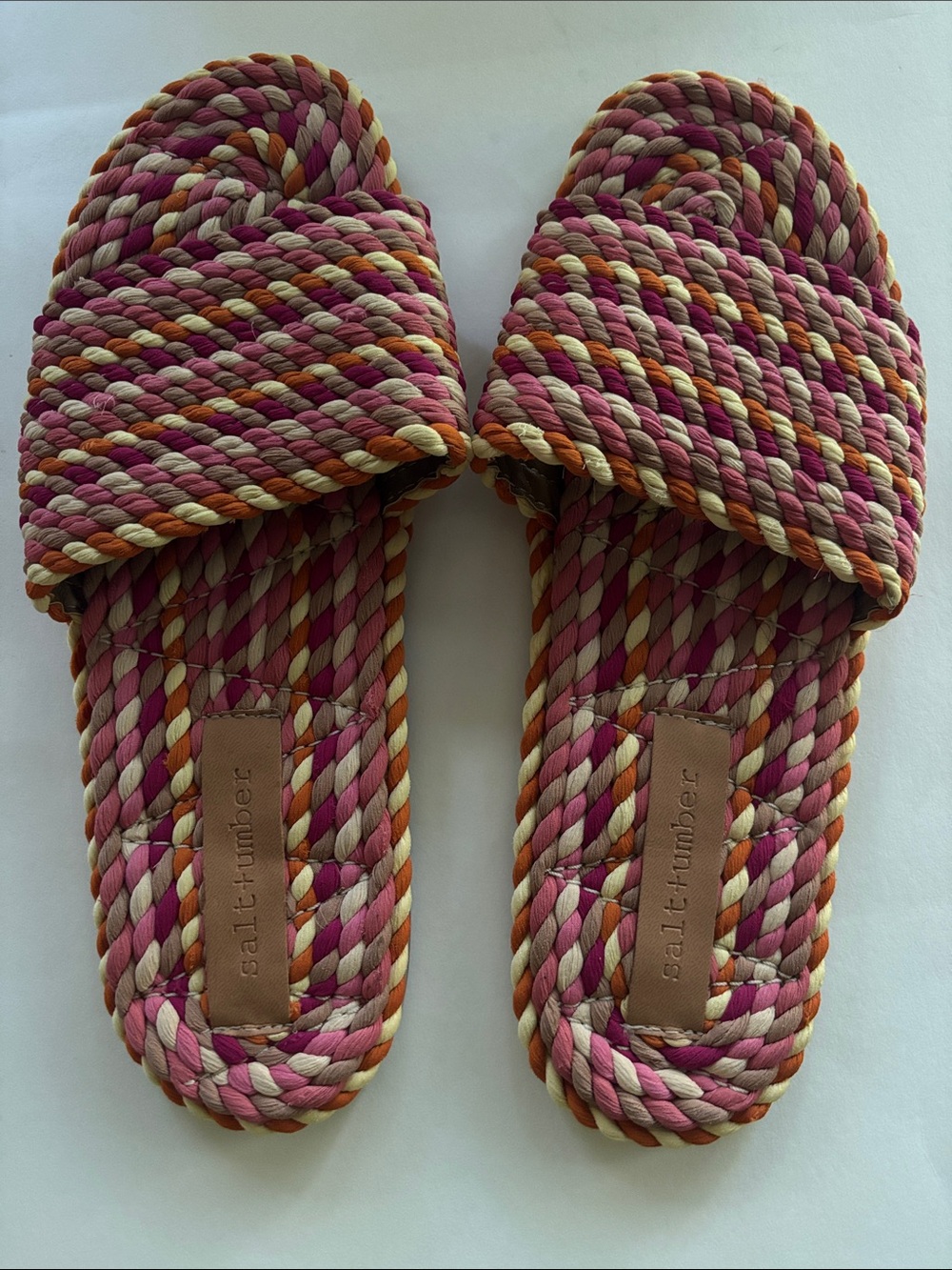 Salt + Umber Woven Rooe Slide Sandals Pink Multicolor Flats